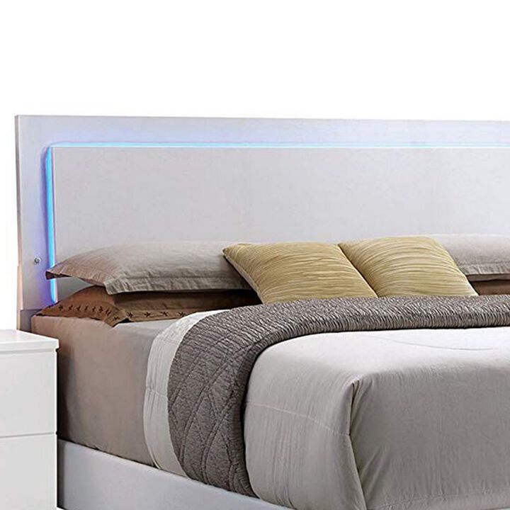 Contemporary Style Queen Size Wooden Panel Bed with Headboard, White-Benzara