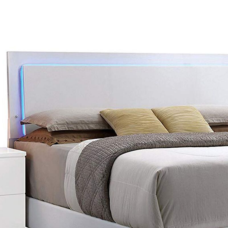 Contemporary Style Queen Size Wooden Panel Bed with Headboard, White-Benzara