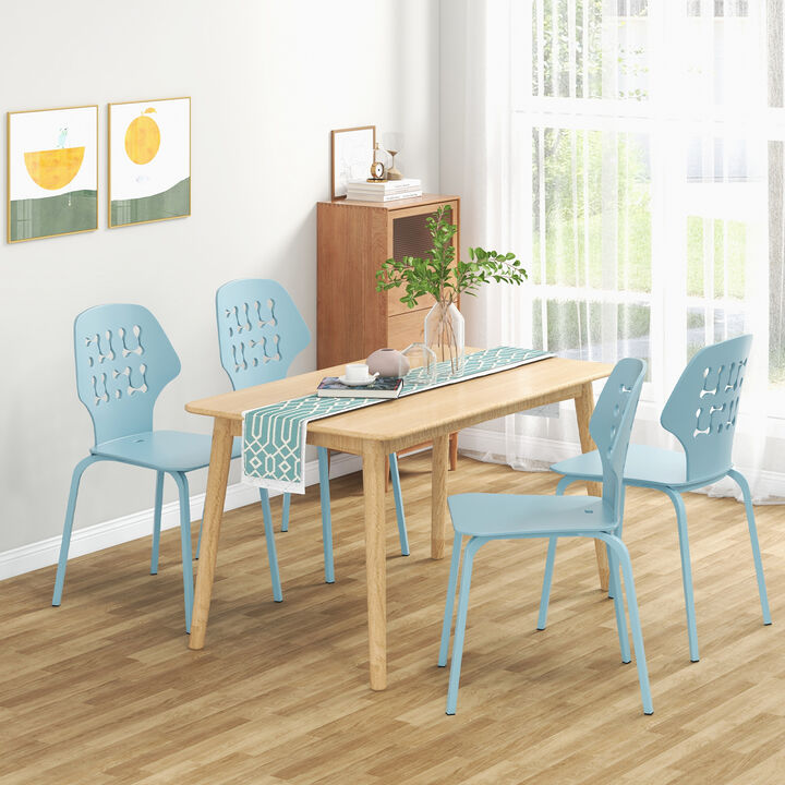 Set of 4 Metal Dining Chair with Hollowed Backrest and Metal Legs