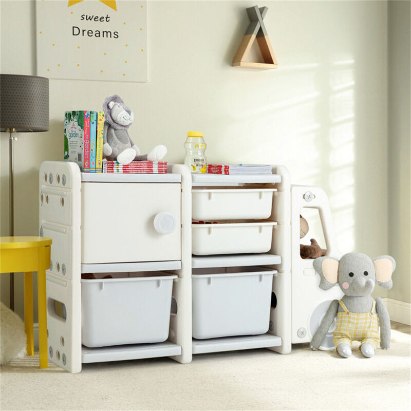 Cute Truck-Shaped Organizer Fun Storage Unit with Plastic Bins for Toys & Kids’ Room