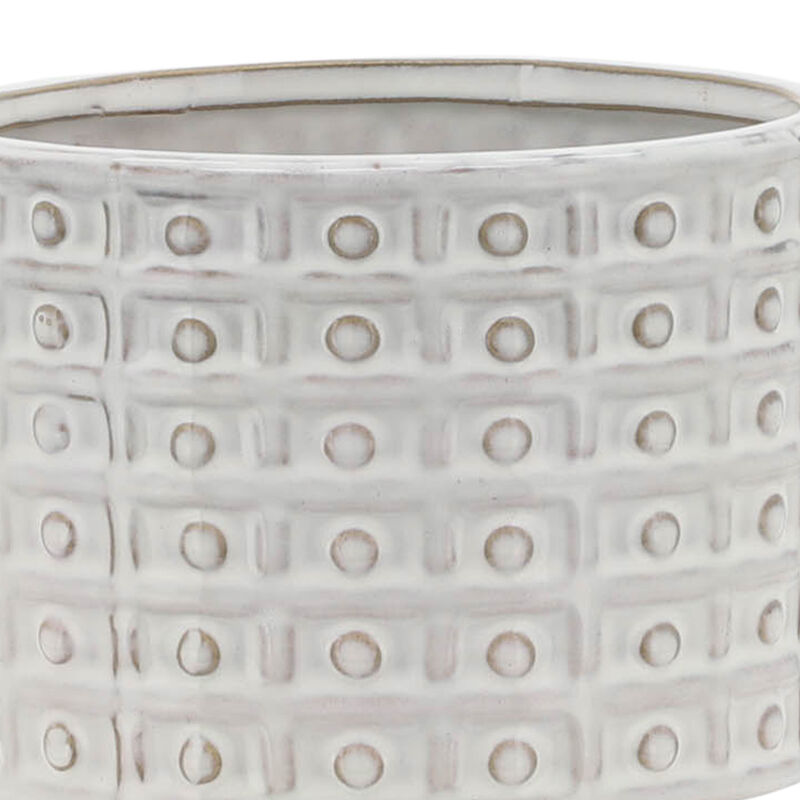 Ceramic 5" Dotted Planter with Wood Stand, Ivory