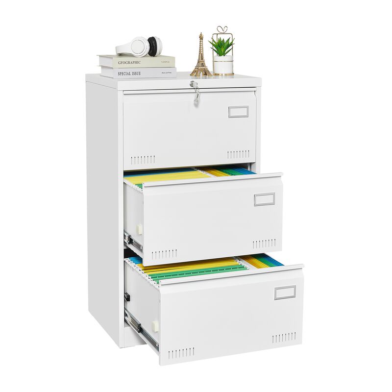 Filing Cabinet Lateral File Cabinet 3 Drawer, Blcak Locking Metal File Cabinets Three Drawer, Office Filing Cabinet with Lock Drawers for Home Office/Legal/Letter/A4/F4
