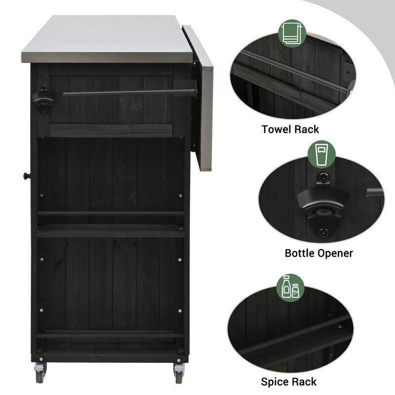 Merax Outdoor  Fir Wood Kitchen Island with Towel and Spice Racks