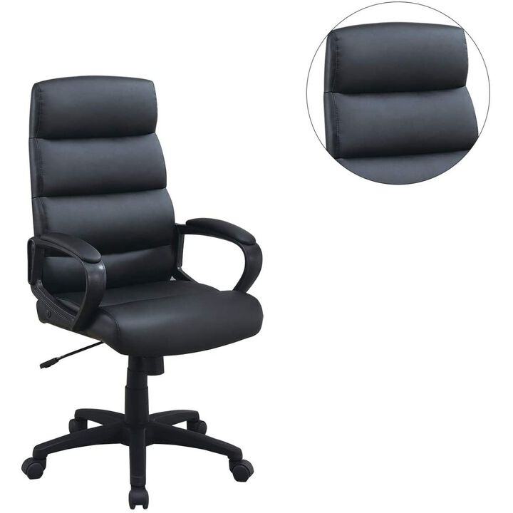 Black Faux Leather Cushioned Upholstered 1 Piece Office Chair Adjustable Height Desk Chair Relax