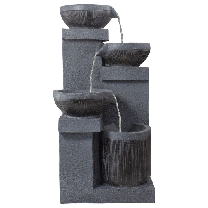 23" LED Lighted Cascading 4-Tier Bowl Outdoor Water Fountain