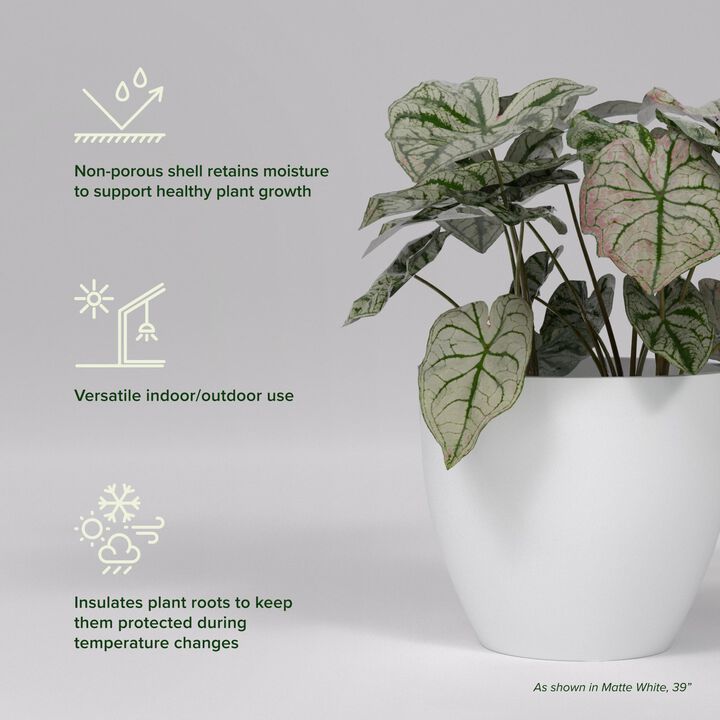 Greenline Fiberglass Lucy Large Indoor/Outdoor Round Planter - 39 in x 39 in x 34 in - Gloss White