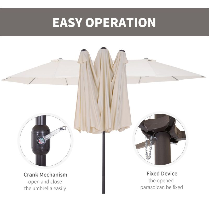 Cream Dual-Sided Shade: 15ft Double Patio Umbrella with Crank