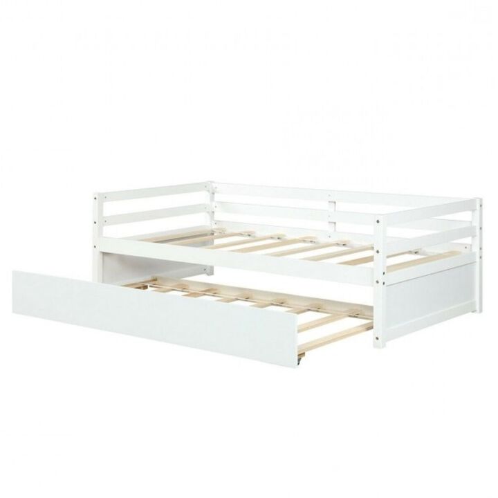 QuikFurn Twin/Twin Dorm Style Trundle Daybed Platform Bed Frame in White