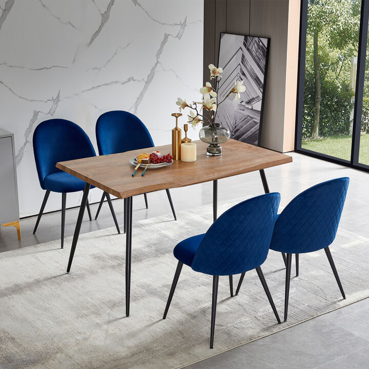 Dining Chair, Navy Blue Velvet, Metal Black Legs, Set Of 4 Side Chairs