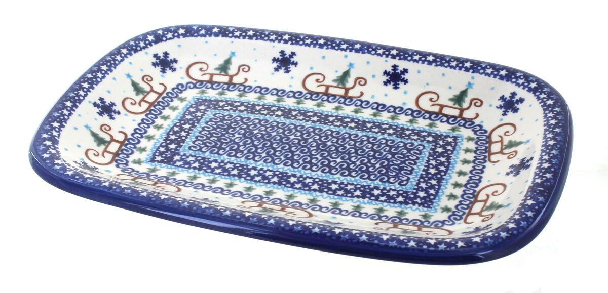 Blue Rose Polish Pottery Noel Nights Medium Rectangular Serving Platter