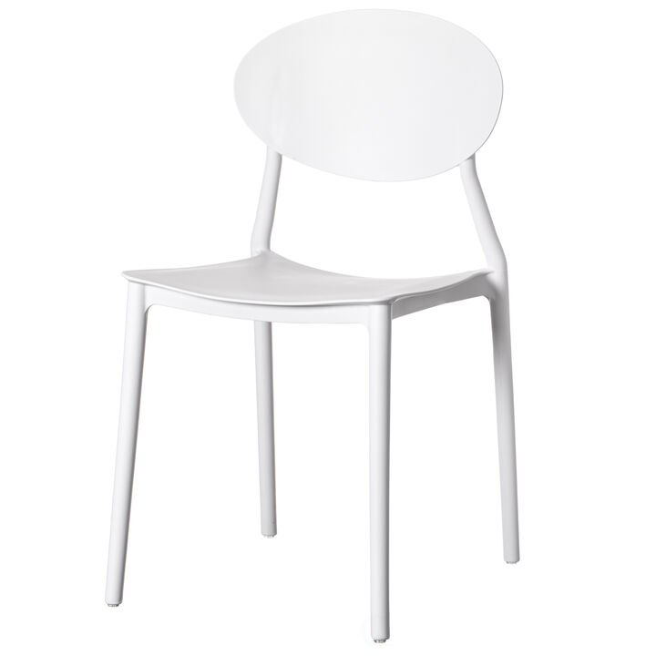Modern Plastic Outdoor Dining Chair with Open Oval Back Design, White
