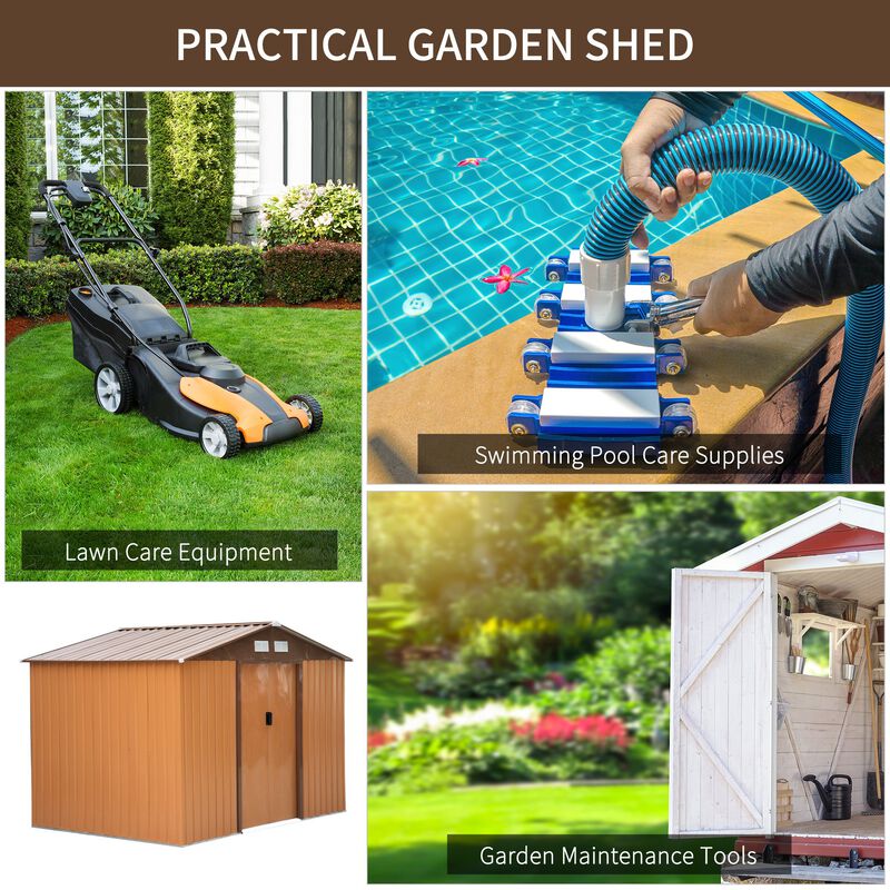 Brown Yard Organizer: 9'x6' Metal Storage Shed with Sliding Doors