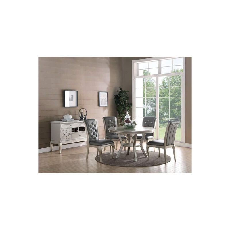 Set Of 2 Rubber Wood Dining Chair With Tufted Back, Gray And Silver