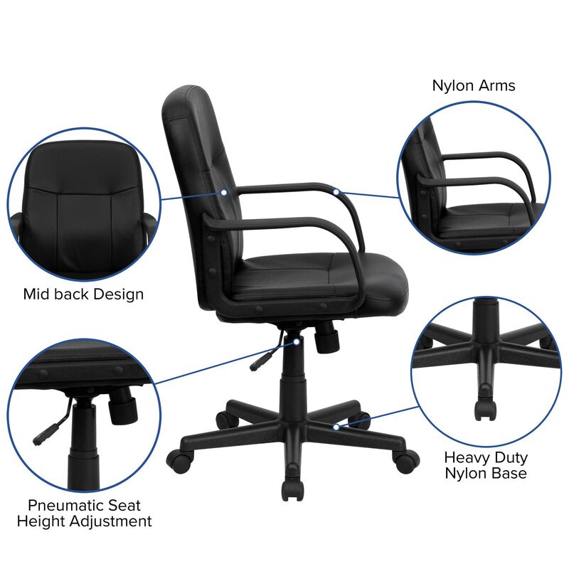 Paulson Mid-Back Black Glove Vinyl Executive Swivel Office Chair with Arms