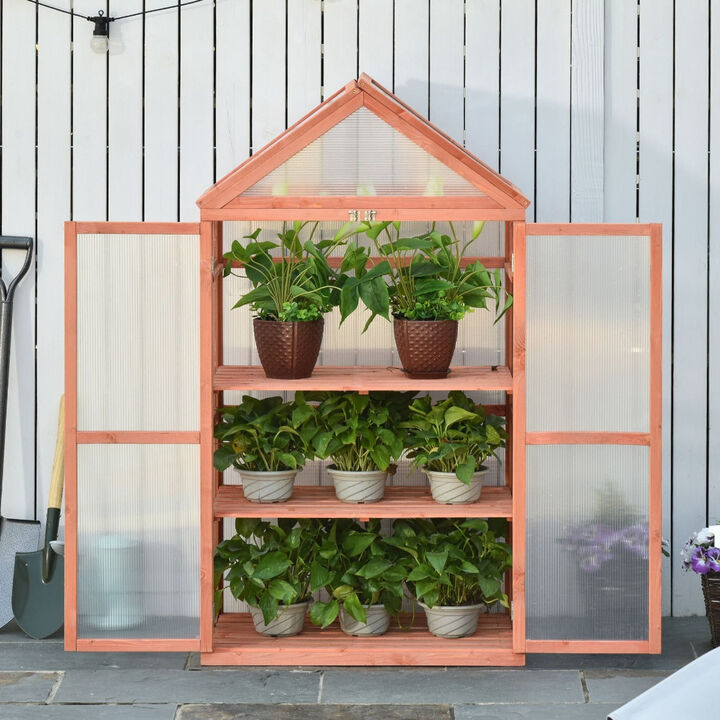 Orange Plant Protector: 32"x19"x54" Wooden Greenhouse with Shelves