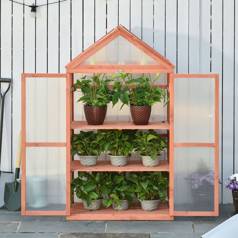 Orange Plant Protector: 32"x19"x54" Wooden Greenhouse with Shelves