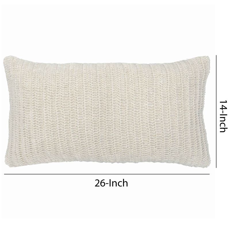 Rectangular Fabric Throw Pillow with Hand Knitted Details, White-Benzara