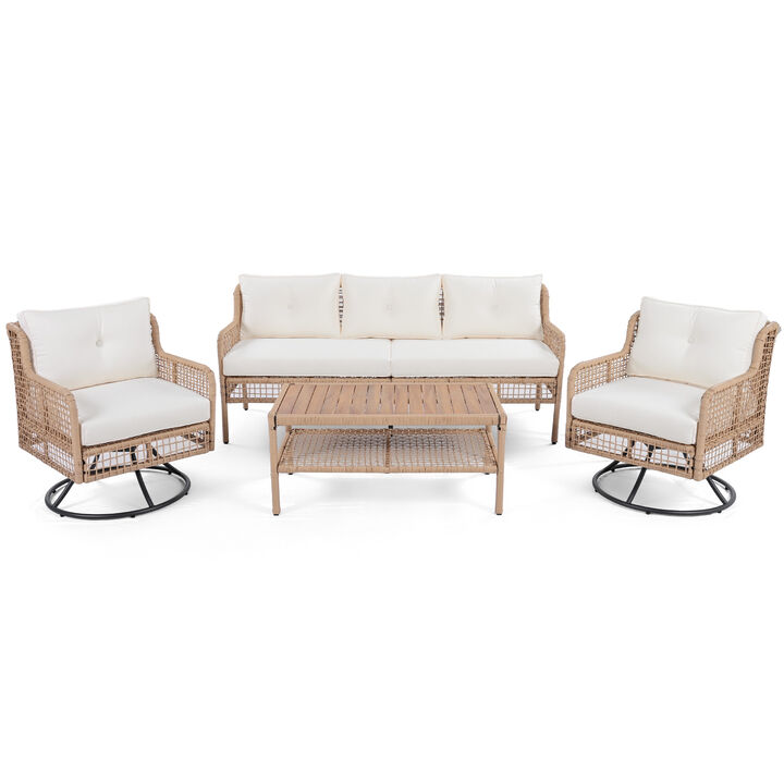 Whisen 5-Person Outdoor Sectional Wicker Sofa Set with Swivel Chairs for Poolside Backyard Deck