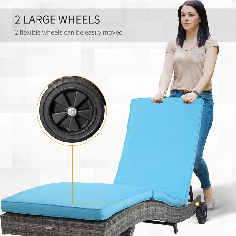 Sky Blue Patio Recliner: Wicker Chaise with 5-Level Backrest