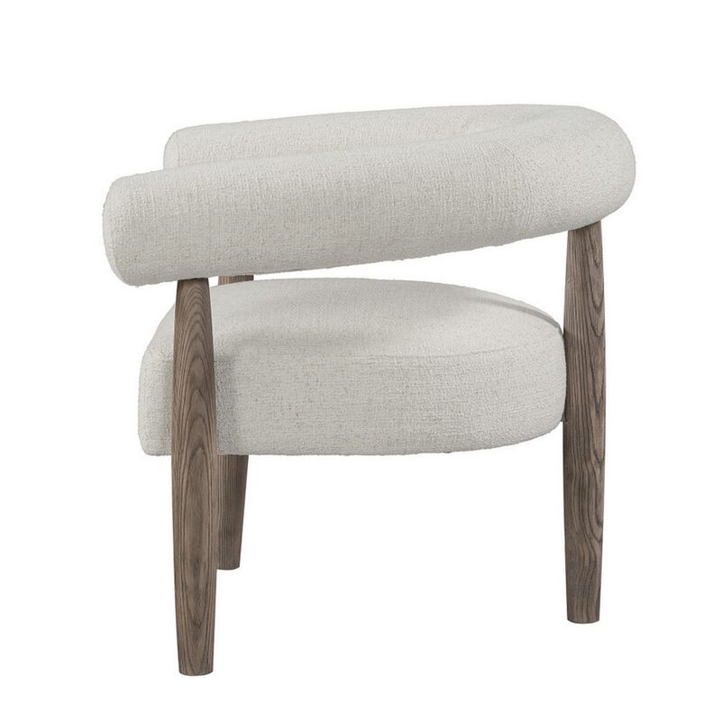 Zob 33 Inch Armchair, Wishbone Curved Cushioned Frame, Off White, Taupe - Benzara