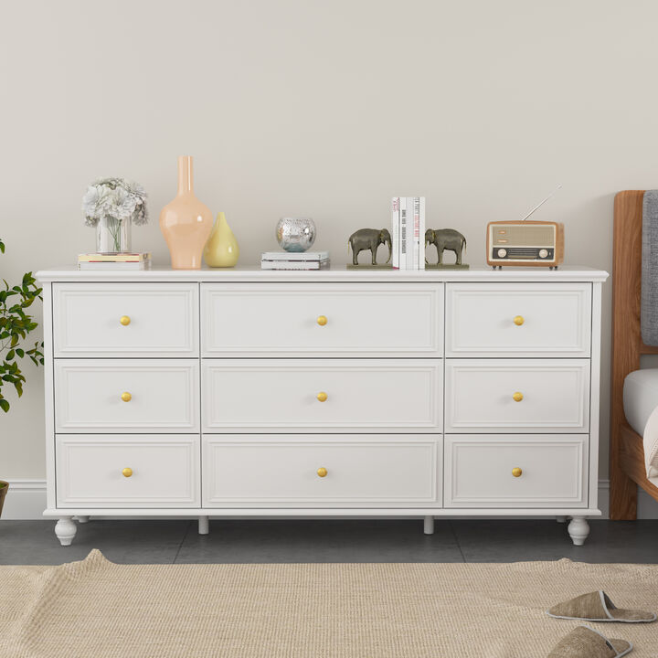 White Wooden Modern European Style Accent Storage Cabinet with 9-Drawer