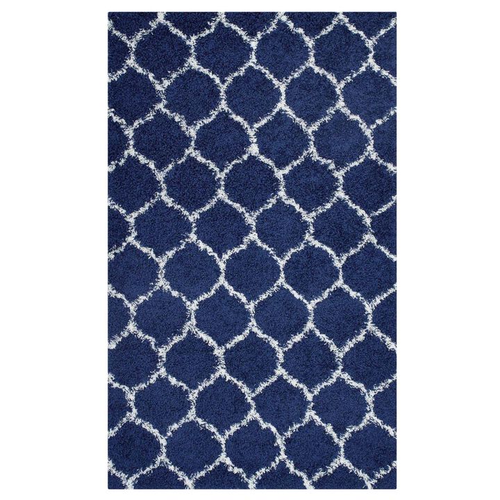 Solvea Moroccan Trellis 5x8 Shag Area Rug - Navy and Ivory