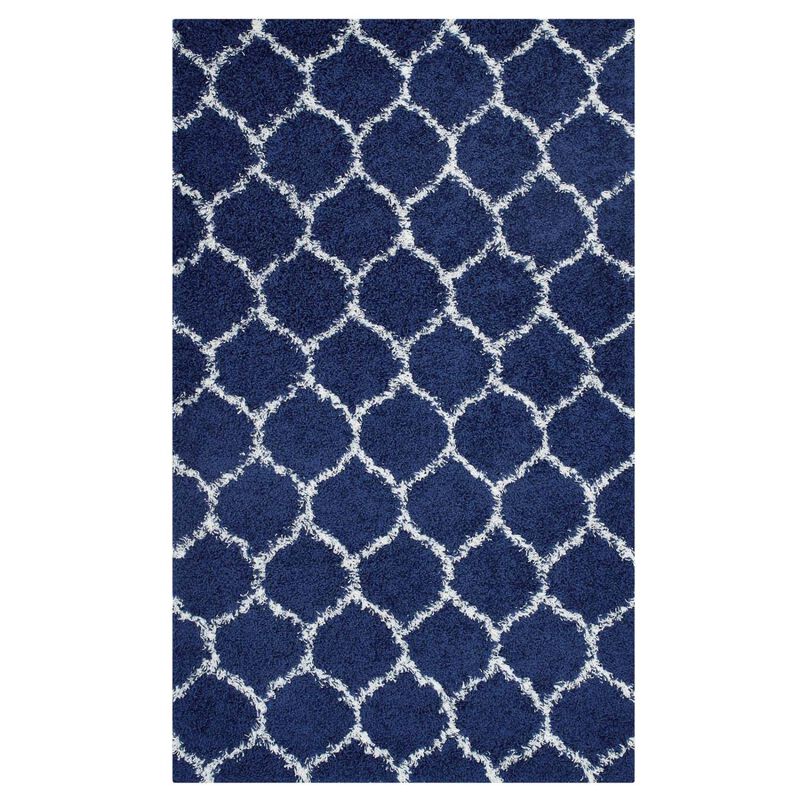 Solvea Moroccan Trellis 5x8 Shag Area Rug - Navy and Ivory