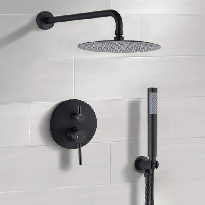10" Matte Black Roud Rain Shower Head And Handheld Shower Head Set