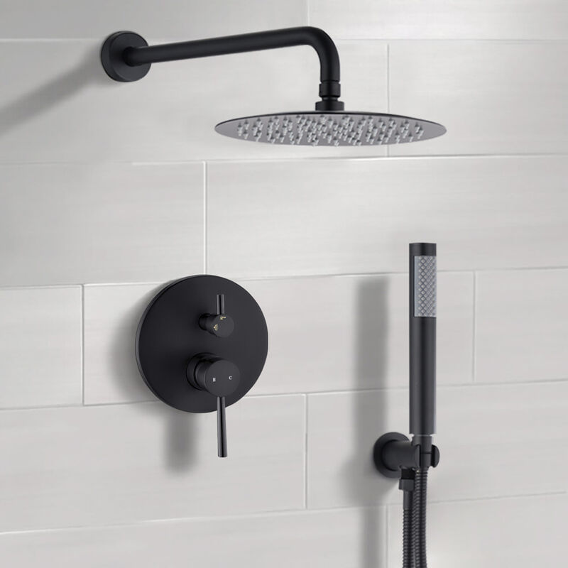 10" Matte Black Roud Rain Shower Head And Handheld Shower Head Set