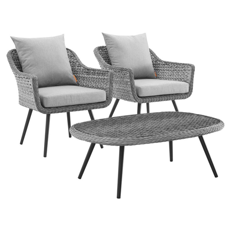Endeavor 3 Piece Outdoor Patio Wicker Rattan Sectional Sofa Set - Gray Gray