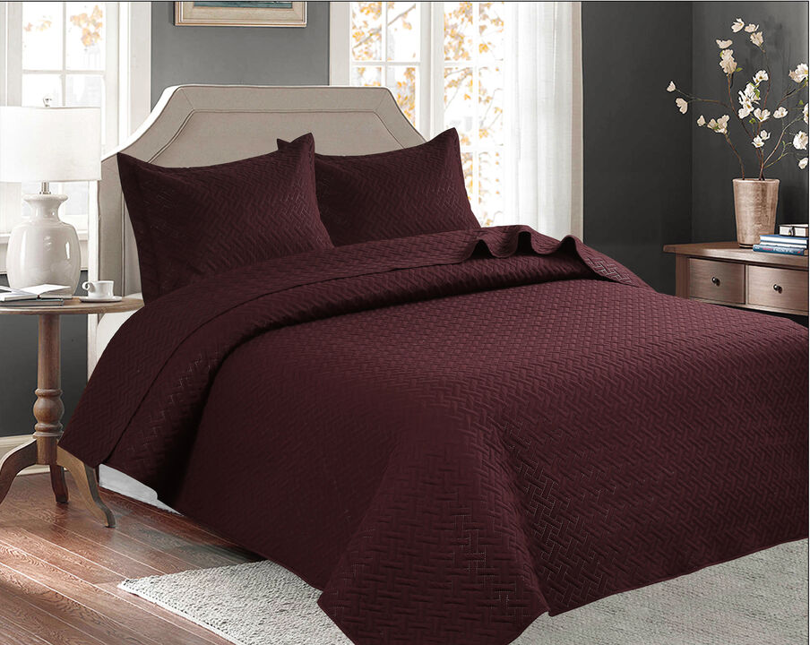 Legacy Decor 3 PCS Squared Stitched Pinsonic Reversible Lightweight All Season Bedspread Quilt Coverlet Oversized, Queen Size, Navy Color