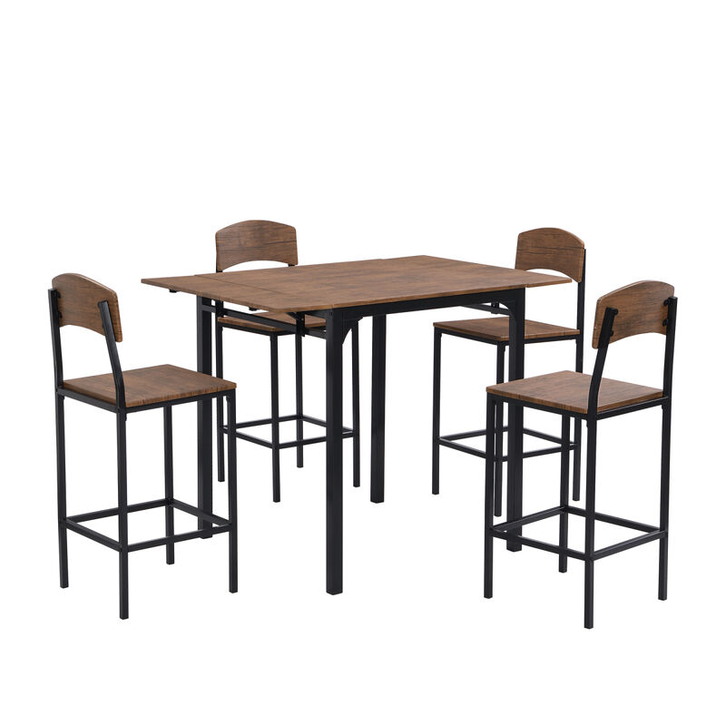 Farmhouse 5-piece Counter Height Drop Leaf Dining Table Set with Dining Chairs