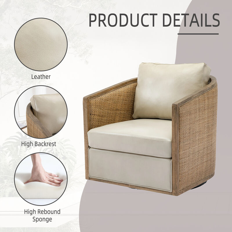 Merax 360 Degree Swivel Leather Barrel Accent Chair Leisure Arm Chair