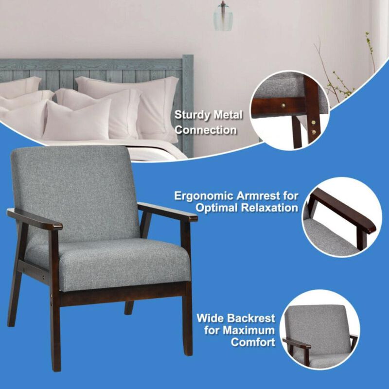 Hivvago Solid Rubber Wood Fabric Accent Armchair