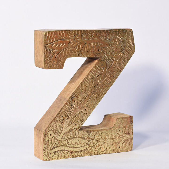 Vintage Natural Gold Handmade Eco-Friendly "Z" Alphabet Letter Block For Wall Mount & Table Top Décor