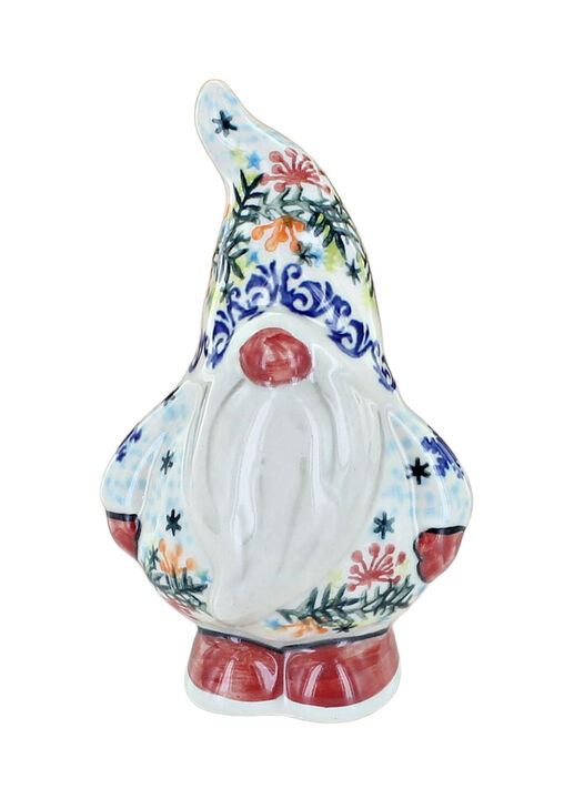 Blue Rose Polish Pottery Winter Cardinal Gnome Figurine