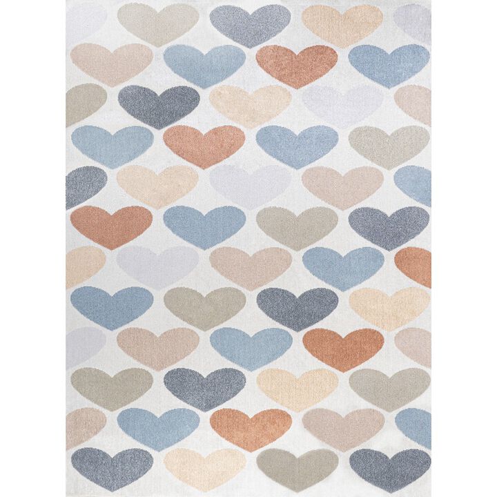 Dila Modern Hearts Geometric Machine Washable Area Rug