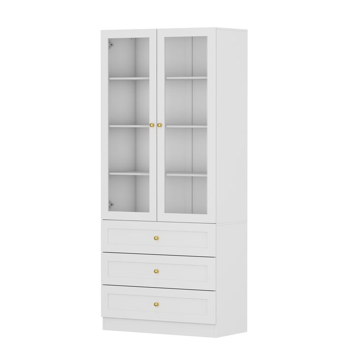 FUFU&GAGA Mdf 4-Shelf Bookcase with Doors (31.5-in W x 70.9-in H x 15.7-in D),White