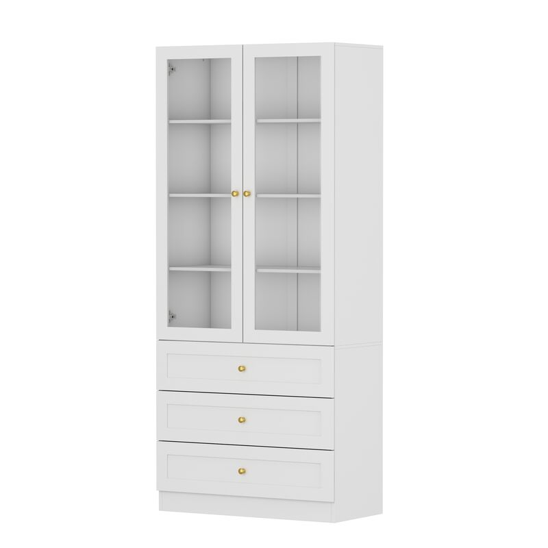FUFU&GAGA Mdf 4-Shelf Bookcase with Doors (31.5-in W x 70.9-in H x 15.7-in D),White