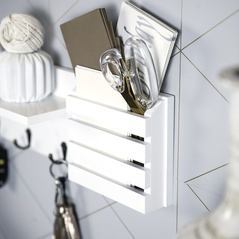 Mail and Key Wall Shelf Organizer with Pocket and Hanging Hooks