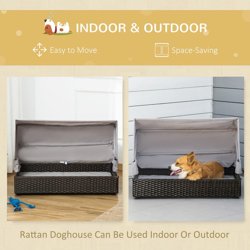 Coffee Pet Haven: Elevated Wicker Dog House with Roof for Patio