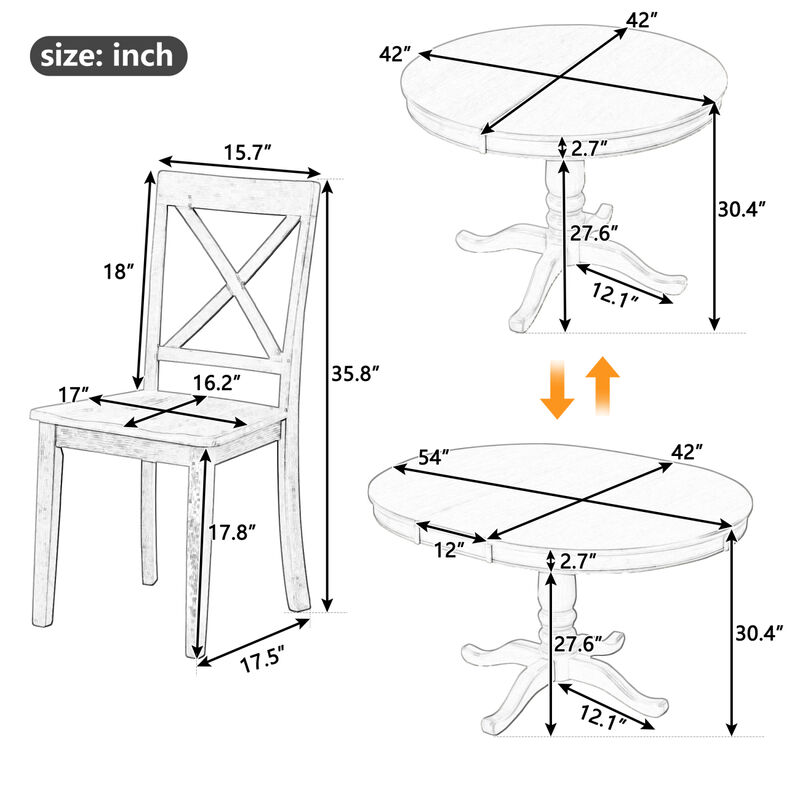 Modern Dining Table Set for 4, Round Table and 4 Kitchen Room Chairs