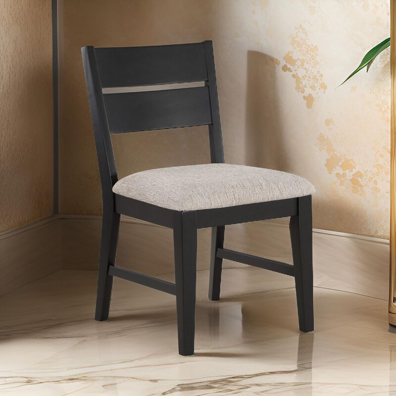 Avenue 34 Inch Side Chair Set of 2, Fabric Upholstery, Wood, Black, Beige  - Benzara