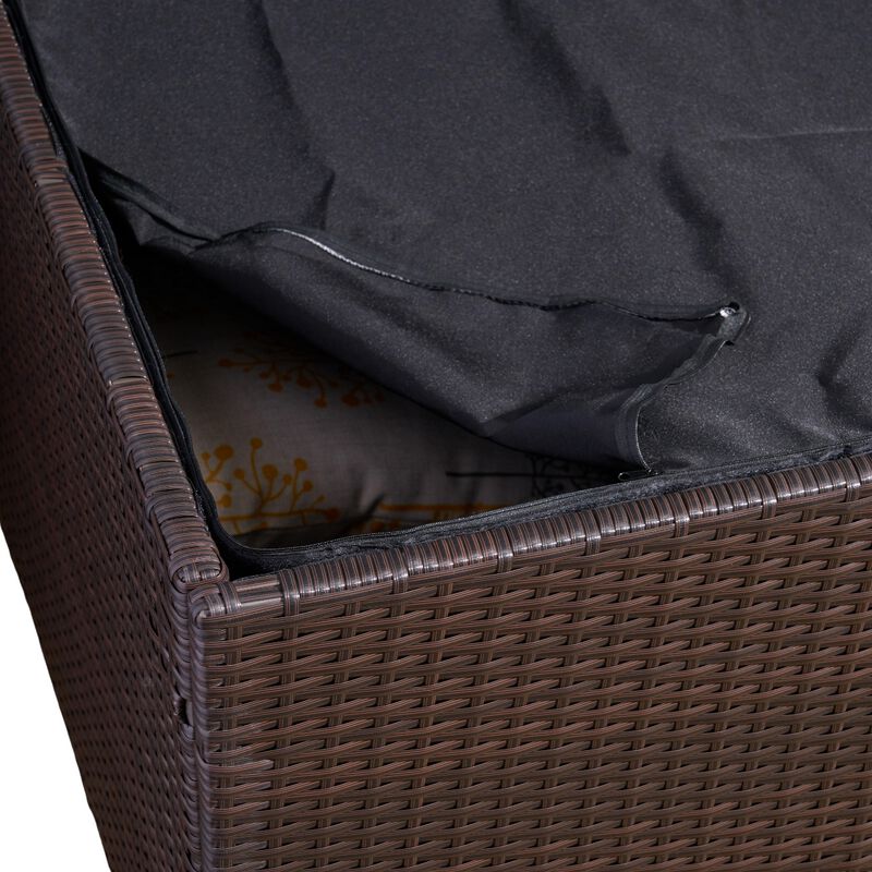 Sanie Outdoor Storage Chest, Square 34 Inch, Brown PE Rattan, Iron - Benzara