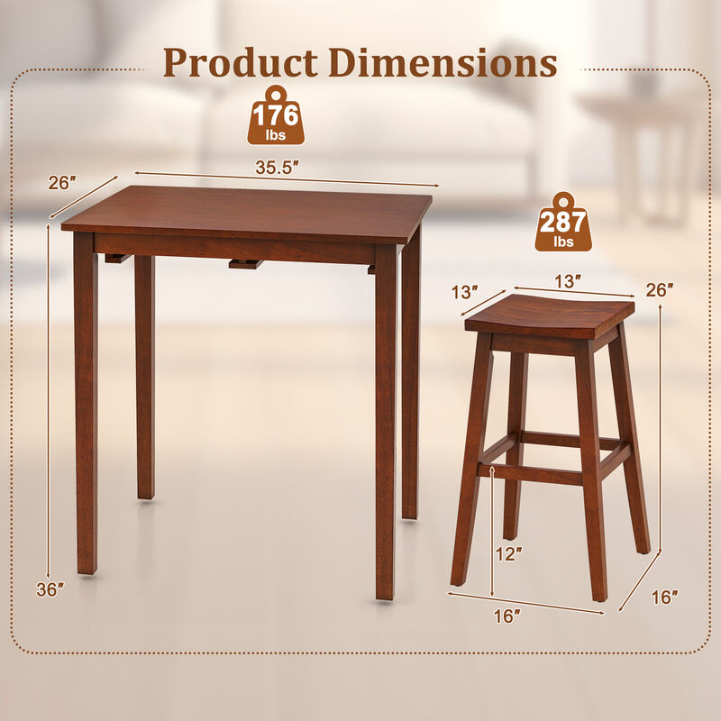 3-Piece Bar Table Set with Pub Table and 2 Saddle Stools for Home or Kitchen Bar Setup