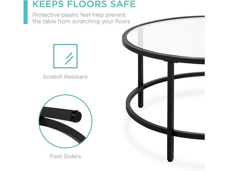 Best Choice Products Modern Round Tempered Glass Accent Side Coffee Table