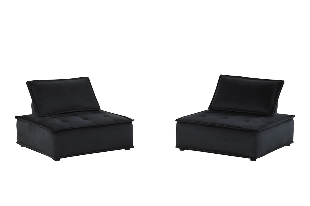 Anna Black Velvet Set Of 2 Armless Lounge Chair