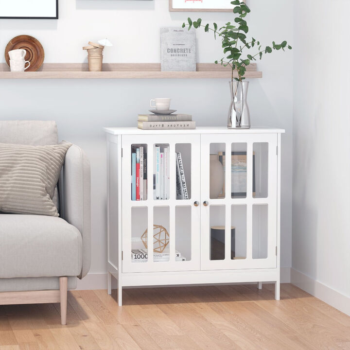 White Kitchen Storage: Buffet Sideboard with Transparent Doors