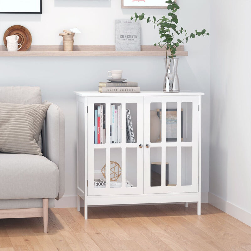 White Kitchen Storage: Buffet Sideboard with Transparent Doors