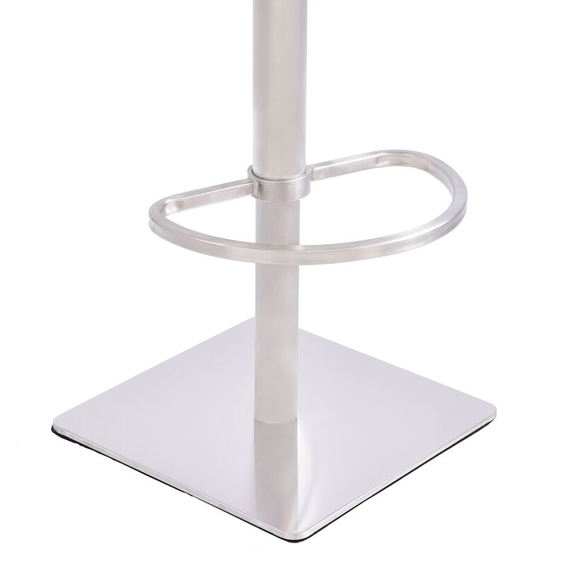 Crystal Adjustable Height Swivel Grey Fabric and Walnut Stool with Brushed Stainless Steel Base
